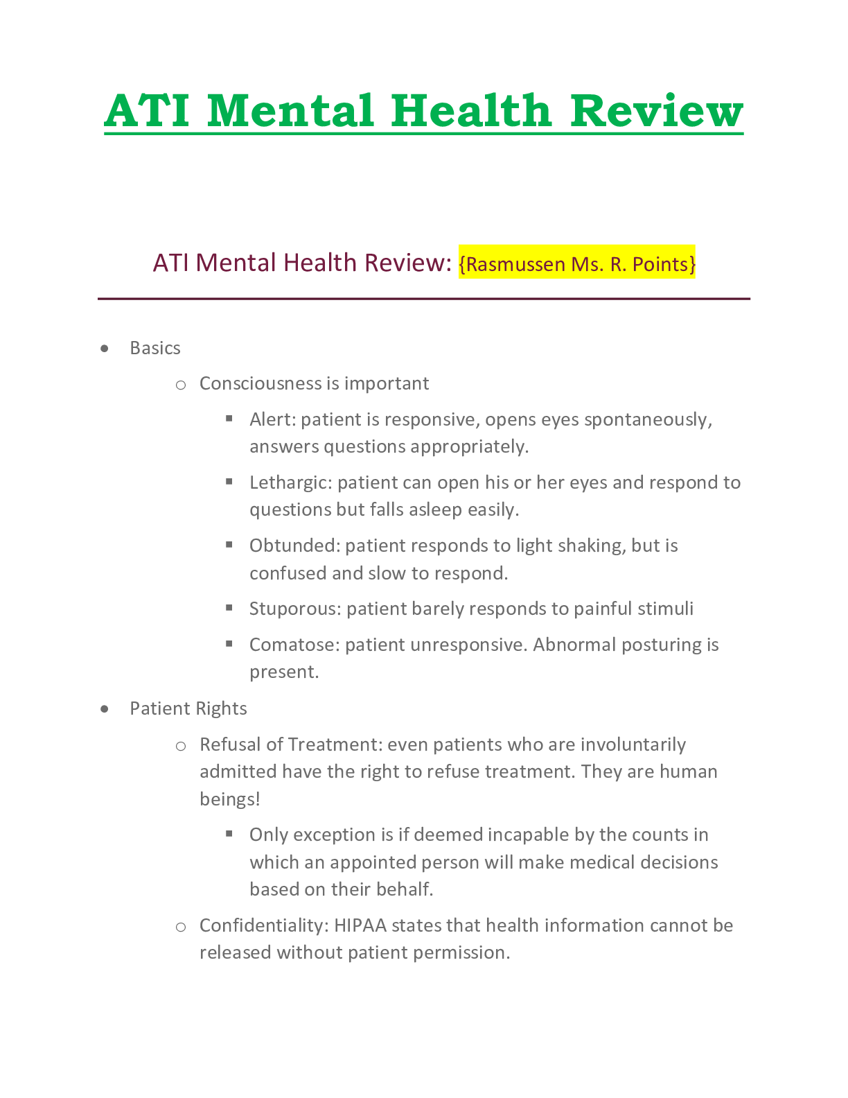 Preview image for ATI Mental Health Review Rasmussen University